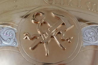 Solid silver gilt antique French Romanesque Chalice.